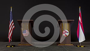 USA and Nepal flag. USA and Nepal negotiations. Rostrum for speeches. 3D work and 3D image