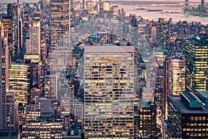 USA, New York City, Manhattan, Elevated View Of Mid-Town Manhattan at Night.