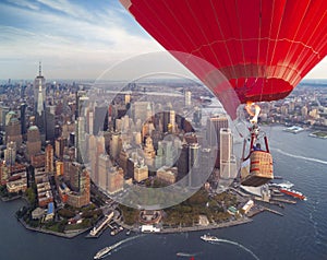 USA New York city and Manhattan top view from hot air balloon