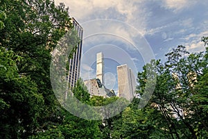 USA, New York City wtih Skyscraper around Central Park. city nature landscape with skyscraper. central park of new york