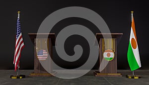 USA and Niger flag. USA and Niger negotiations. Rostrum for speeches. 3D work and 3D image