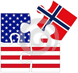 USA - Norway : puzzle shapes with flags