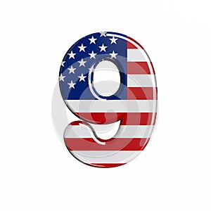 USA number 9 -  3d american flag digit - American way of life, politics  or economics concept