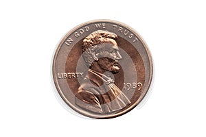 USA one cent penny coin with a portrait image of Abraham Lincoln