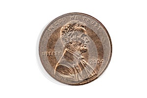 USA one cent penny coin with a portrait image of Abraham Lincoln