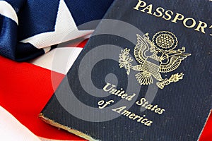 USA passport on The US flag