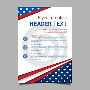 USA patriotic background. Vector illustration with text, stripes and stars for posters, flyers. Colors of american flag.