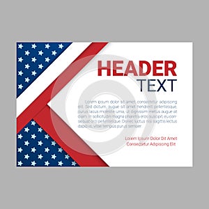 USA patriotic background. Vector illustration with text, stripes and stars for posters, flyers, decoration in colors of