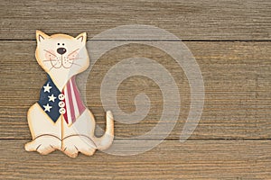 USA patriotic fun cat on a weathered wood background