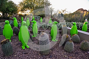 USA, PHENIX, ARIZONA- NOVEMBER 17, 2019: multi-colored plastic animal figures among cacti of different species in the botanical