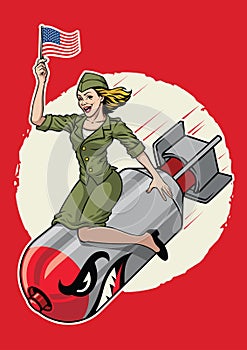 USA pin up girl ride a nuclear bomb