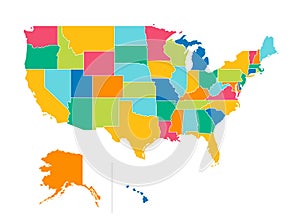 USA political map. Color vector map with state borders