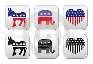 USA political parties button: democrats and repbublicans