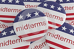 USA Politics Badges: Pile of Midterms Buttons With US Flag, 3D Illustration photo