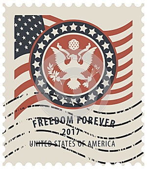 USA postage stamp with the eagle and american flag