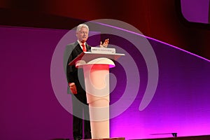 USA president Bill Clinton giving a speech at a Labour Conference in Manchester, UK.