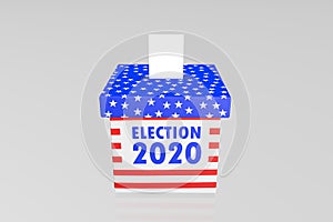 USA Presidential election 2020 concept illustration, voting paper in the ballot box against white background, Electoral Bulletin,