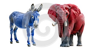 USA presidential election political parties. Republicans elephant vs Democrats donkey isolated on white transparent