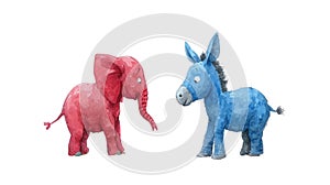 USA presidential election political parties. Republicans elephant vs Democrats donkey isolated on white transparent photo