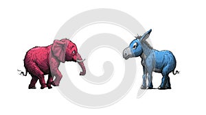 USA presidential election political parties. Republicans elephant vs Democrats donkey isolated on white transparent photo