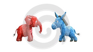 USA presidential election political parties. Republicans elephant vs Democrats donkey isolated on white transparent photo