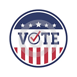 USA presidential election vote icon campaign, American flag on badge, Simple design for web site, logo, app, UI, Pin button