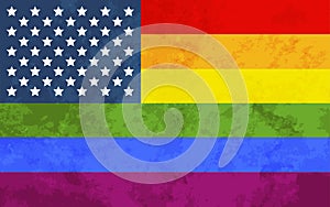 USA pride flag with grunge texture, LGBT community sign