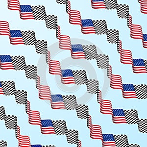 USA and race checkered flag ribbons set