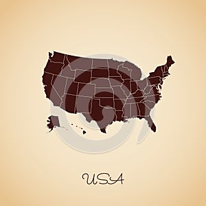 USA region map: retro style brown outline on old.