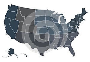 Usa regional map. Map of Usa with separate states