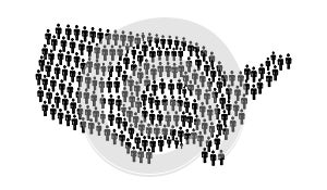 USA Residents with Large Crowd of People Icon Forming US Country Symbol on white background. United States Inhabitants and