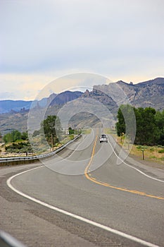 USA road with mountain view