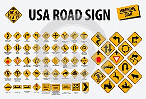 Usa road sign - warning sign. easy to modify