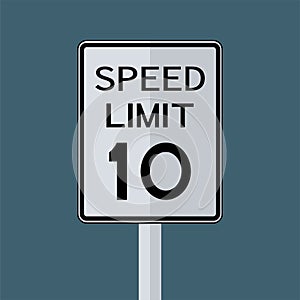 USA Road Traffic Transportation Sign: Speed Limit 10 on grey sky background.Vector illustration