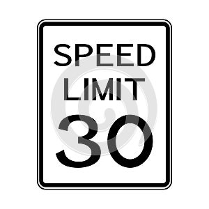 USA Road Traffic Transportation Sign: Speed Limit 30 On White Background,Vector Illustration