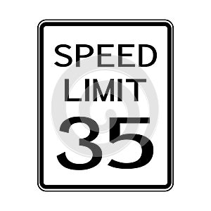 USA Road Traffic Transportation Sign: Speed Limit 35 On White Background,Vector Illustration