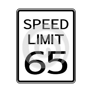 USA Road Traffic Transportation Sign: Speed Limit 65 On White Background,Vector Illustration