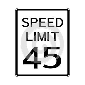 USA Road Traffic Transportation Sign: Speed Limit 45 On White Background,Vector Illustration
