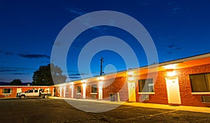 USA roadside motel in the night.