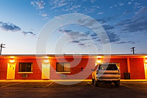 USA roadside motel in the night.