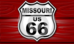 USA Route 66 vintage road sign for Missouri state