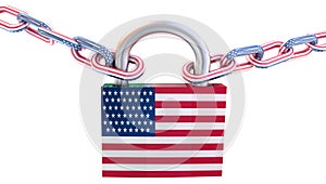 Usa shops market closed due to covid-29 coronavirus, chain padlock locked, - 3d rendering