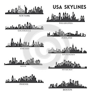 usa skyline silhouette collection. Vector illustration decorative design