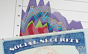 USA Social Security Card on graphs of income for retirement