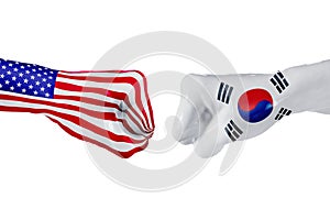 USA and South Korea flag. Concept fight, business competition, conflict or sporting events