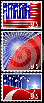 USA stamps with abstract american flag design