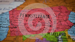 USA state map color contour Pennsylvania PA 2