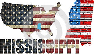 USA state of Mississippi on a brick wall