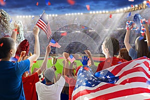 USA team supporter on stadium. American fans