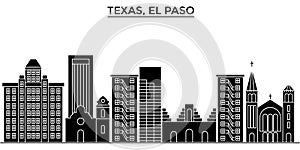 Usa, Texas El Paso architecture vector city skyline, travel cityscape with landmarks, buildings, isolated sights on